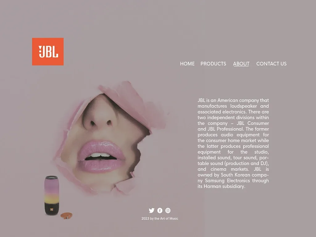 JBL website redesign editorial screen with portrait collage and product story