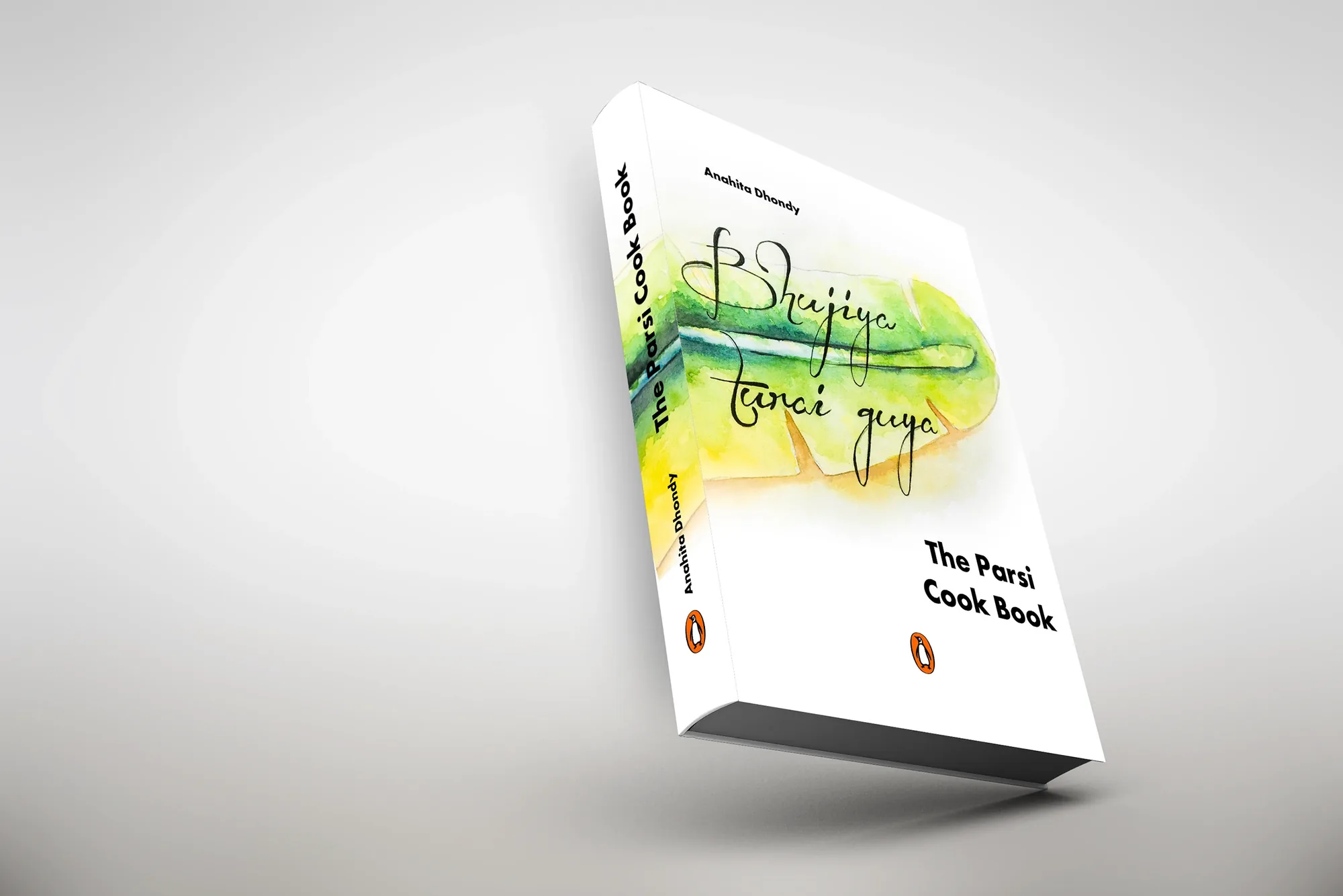 The Parsi Cook Book cover mockup with green watercolour artwork and handwritten lettering