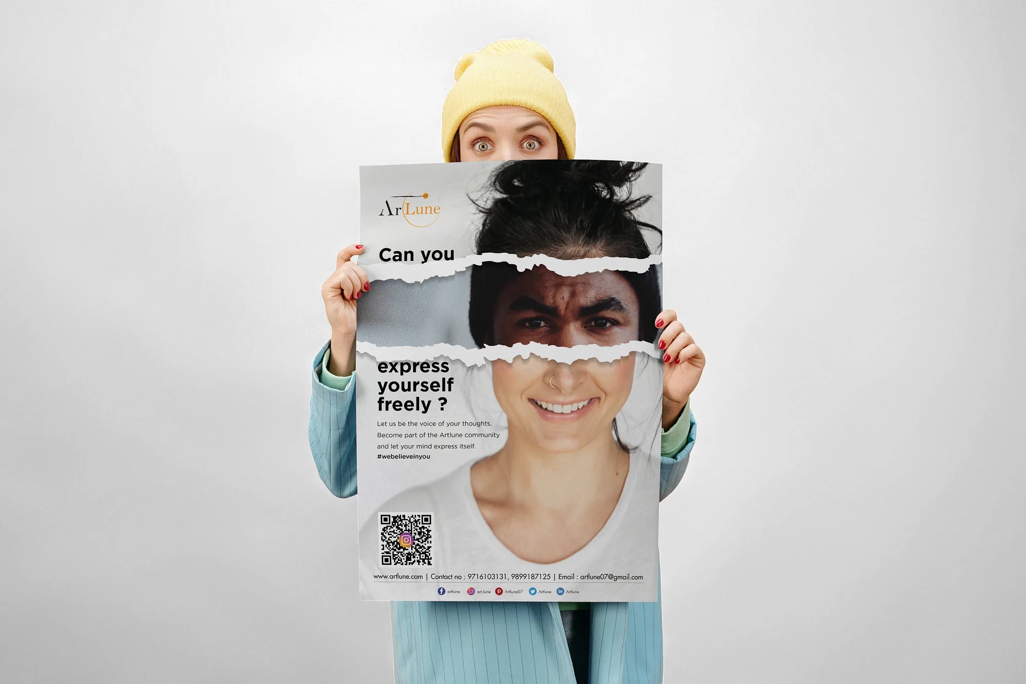 Express Yourself campaign poster mockup with layered portrait fragments