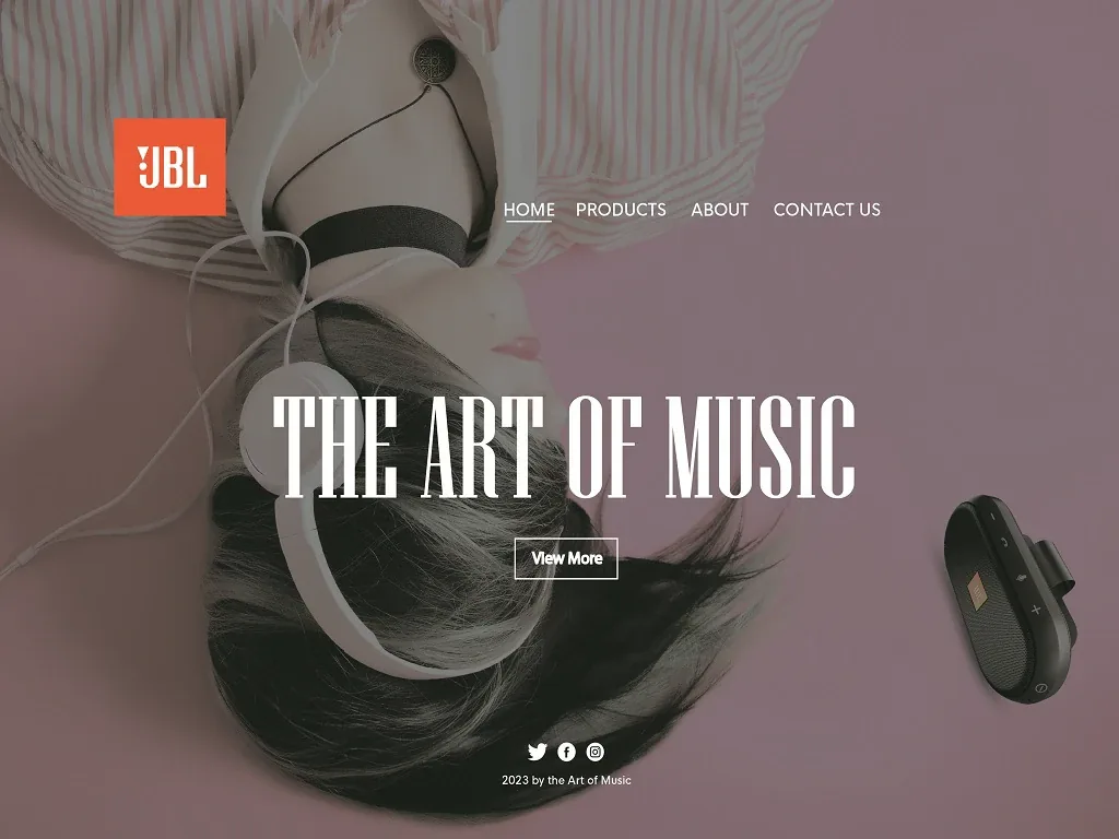 JBL website redesign opening screen with headphones and The Art of Music headline