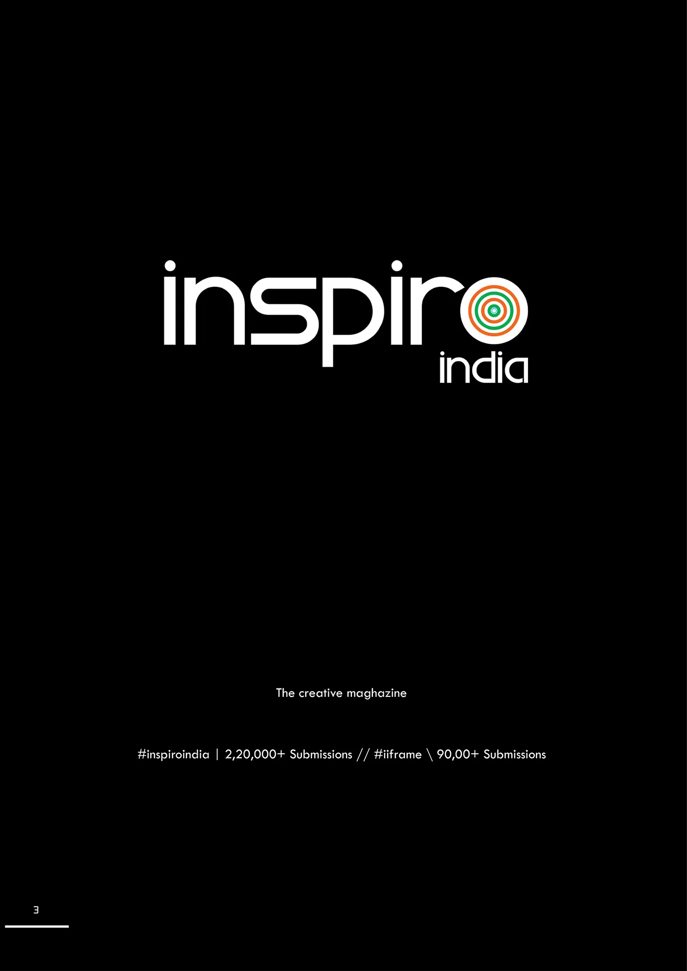 Black magazine title page with Inspiro India wordmark