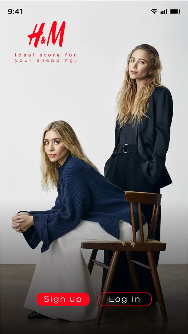 H&M mobile app redesign sign-in screen with fashion photography