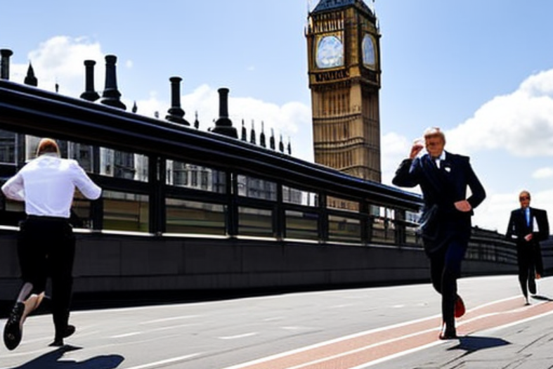corporate executives keeping tabs on each other on London streets