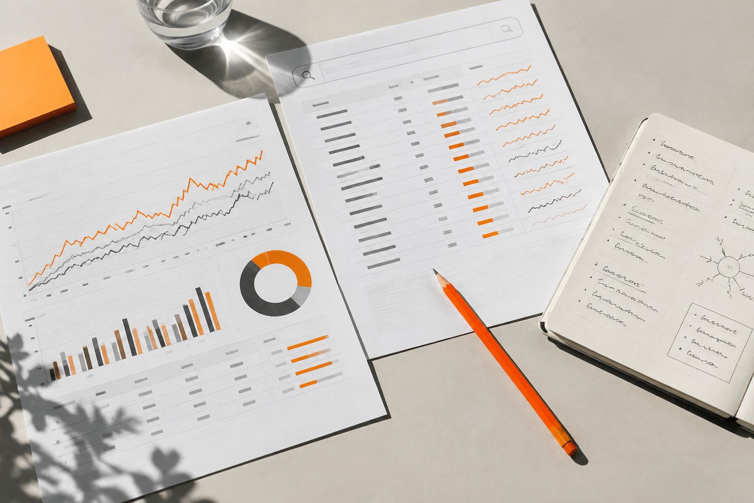 Search performance reports and planning notes arranged for analysis