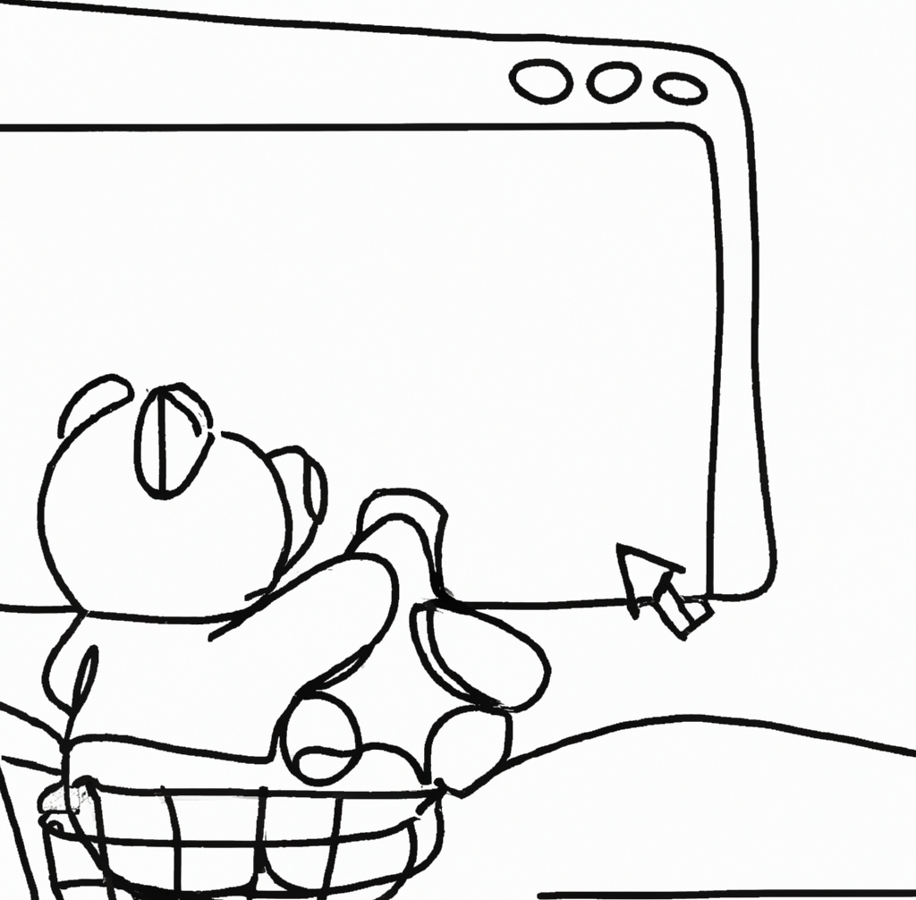 one-line drawing of a teddy shopping online via PPC ads